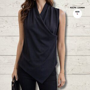 Ralph Lauren Sleeveless Draped Top – Black – Size Large